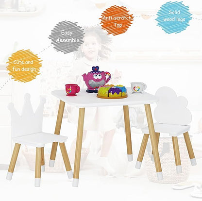 UTEX Kids Table with 2 Chairs Set, Kids Table and Chair Set,3 Piece Kiddy Table and Chair Set, Toddler Table and Chairs, White