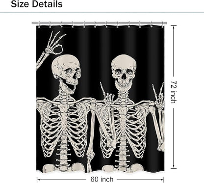 Funny Skull Skeleton Shower Curtain Gothic Spooky Black White Retro Bone Cool Horror Halloween Modern 60Wx72L Inch Shower Curtain Bathroom Set Bath Curtain Bathtub Accessories Home Decor