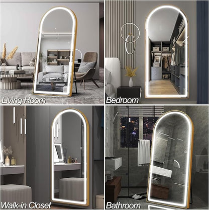 FENNIO Full Length Mirror with Lights, 71"x32" LED Full Body, Free Standing Lighted Floor Mirror, Wall Mounted Hanging Mirror for Bedroom, Salon, 3-Color Lighting [Tempered Glass]