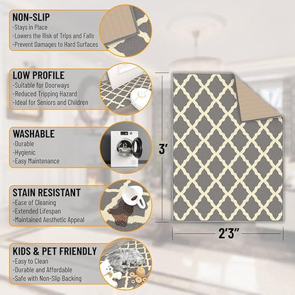 Ottomanson Glamour Collection Non-Slip Rubberback Moroccan Trellis Design 2x3 Indoor Area Rug/Entryway Mat, 2'3" x 3', Gray