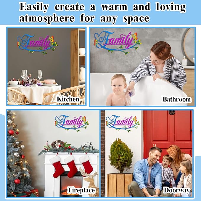 Family Where Life Begins Love Never Ends Word Sign Metal Wall Decor, Black Home Decor Wall Art Decorations, Letters Quotes Sign for Living Room Bedroom Kitchen Indoor Outdoor Decor(17.5 x 9in)