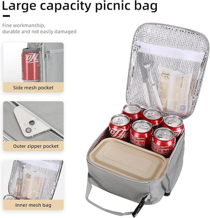 Lunch box Lunch bag for men women Insulated Lunchbox Lunch bags for Work Picnic Travel (Light grey)