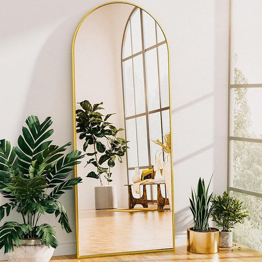 Full Length Mirror, 58"x21" Arch Floor Mirror, Floor Standing Freestanding Full Body Mirror with Stand for Bedroom, Hanging Mounted for Living Room Cloakroom, Gold