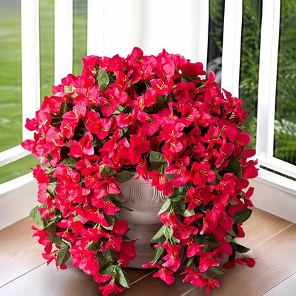 Artificial Faux Bougainvillea Flowers Plants for Outdoor Outside Summer Decoration, 2 PCS Fake Silk Long Trailing Vines UV Resistant Realistic for Front Door Porch Planter Urn Patio Balcony, Hotpink