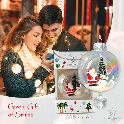 Snowman Christmas Ornament - Handmade Shatterproof Decorations for Indoor Outdoor Xmas Tree - Clear Ball Ornaments with Magnetic Crystal - Great Gift or Stocking Stuffer for Mom, Sister, Friend
