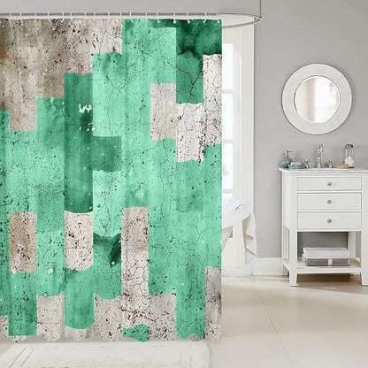 Feelyou Kids Geometric Green Shower Curtain Geometry Bathroom Shower Curtain Set Checkered Bath Curtain Boys Girls Modern Art Teens Bathroom Accessories Room Decor 72"x72"