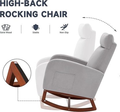 Rocking Chair Nursery Chair with Foot Rest, Nursery Rocking Chairs with High Back, Glider Rocking Chair, Baby Nursery Glider Rocker, Nursing Chair Accent Living Room Grey with Blanket