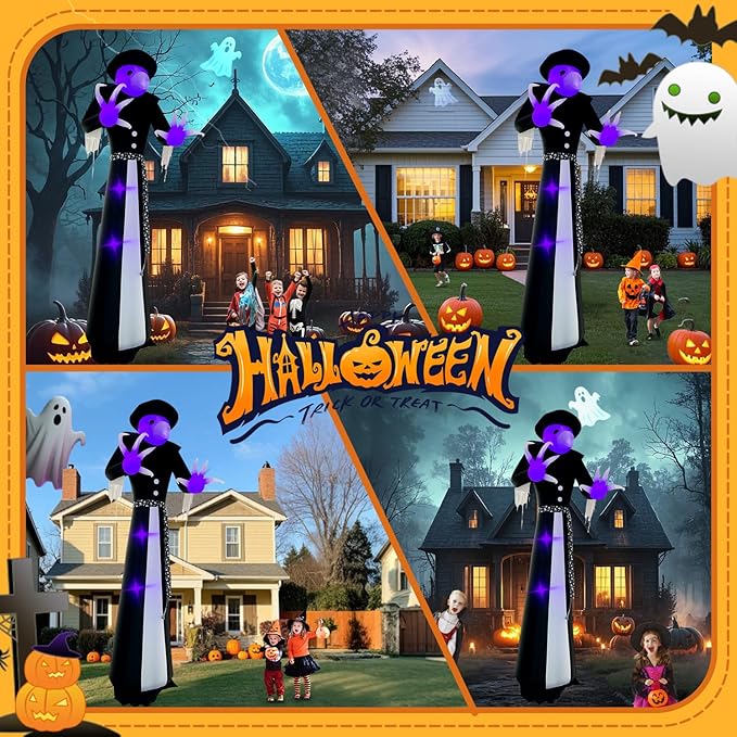Halloween Inflatables Witch Decorations Outdoor - 12FT Giant Witch Halloween Blow up Yard Decorations with LED Build-in for Garden Lawn Indoor Party Decor