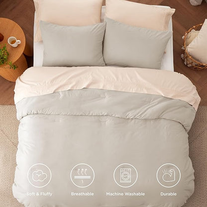 Bedsure Queen Size Comforter Set, Sand Soft Prewashed Bedding for All Seasons, 3 Pieces GentleSoft™ Warm Down Alternative Bed Set, 1 Lightweight Comforter (90"x90") and 2 Pillowcases (20"x26")