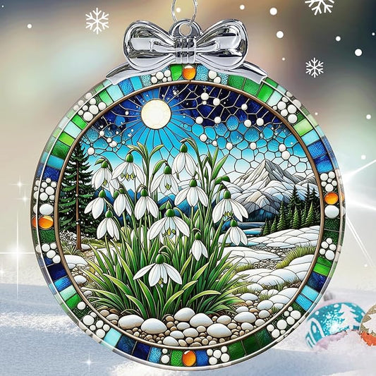 Snowdrop Stained Glass Christmas Ornament - Hanging Ornaments for Christmas Tree Decorations -Holiday Keepsake Present Exchange Idea