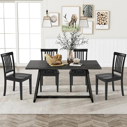 COLAMY Wooden Dining Chairs Set of 2, Solid Rubberwood Kitchen & Dining Room Chairs, High Spindle Back Windsor Style, Modern Dining Table Chairs, Non-Slip Foot Pads, Minimalist Home Furniture,Black