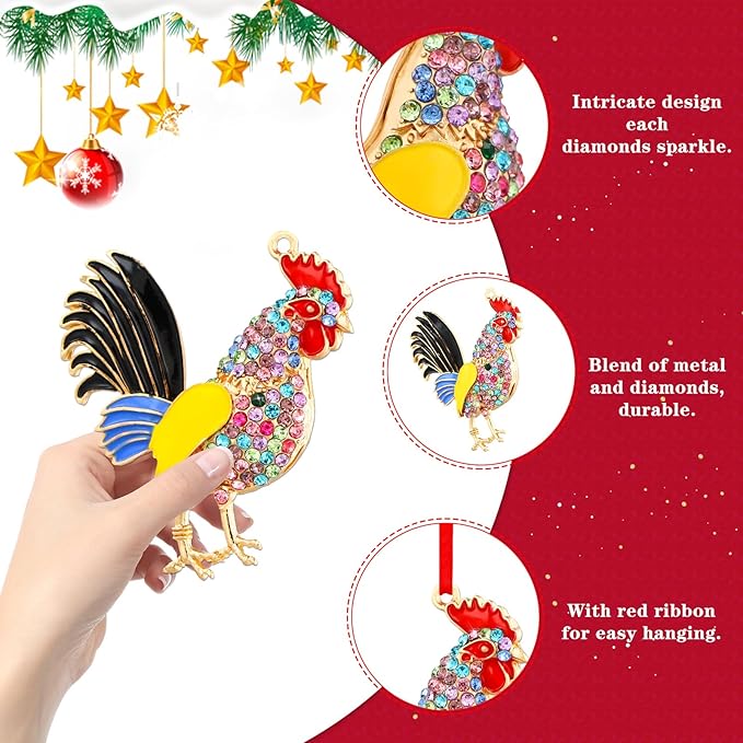 WhatSign Chicken Christmas Ornaments - Metal Chicken Ornaments for Christmas Tree Decorations Farm Animal Chicken Christmas Tree Ornaments Chicken Gifts Decor Keepsake Ornaments