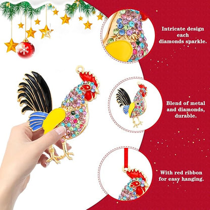 WhatSign Chicken Christmas Ornaments - Metal Chicken Ornaments for Christmas Tree Decorations Farm Animal Chicken Christmas Tree Ornaments Chicken Gifts Decor Keepsake Ornaments