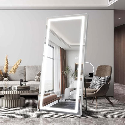 FENNIO Full Length Mirror with Lights, 71"x32" LED Full Body, Free Standing Lighted Floor Mirror, Wall Mounted Hanging Mirror for Bedroom, Salon, 3-Color Lighting [Tempered Glass]