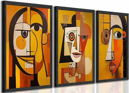 3Pcs Modern Abstract Portrait Canvas Wall Art Vintage Neutral Geometry Orange Contemporary Aesthetics Painting Picture Wall Decor Poster Print Artwork for Bedroom Living Room Office Bathroom Unframed