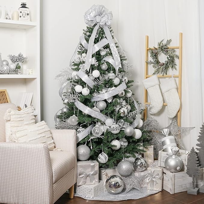 3.15" Christmas Ball Ornaments Glitter Shatterproof Christmas Tree Ornaments Sequin Xmas Hanging Balls Decorations for Wedding Party Holiday(White, 12pc-8cm)