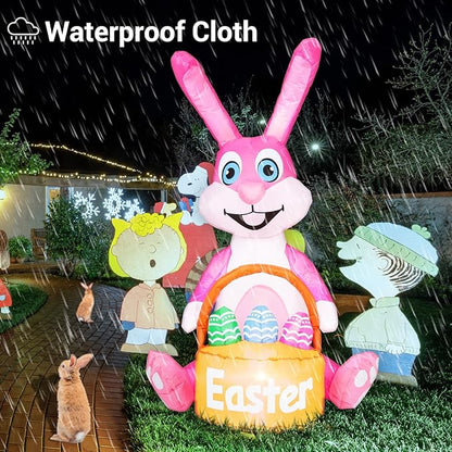 4FT Easter Inflatable Bunny with Egg Blow up Outdoor Yard Decorations - Built-in LED Lights for Easter, Holiday, Party, Yard, Garden, Lawn