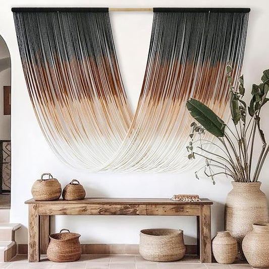 Flber Large Macrame Wall Hanging Dyed Boho Wall Decor Craftsmanship Yarn Wall Art For Home Living Room Bedroom Macrame Wall Decor,57" Wx 35" L