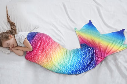Catalonia Kids Mermaid Tail Blanket, Cozy Mermaid Sleeping Bag for 3-14 yrs Girls, Fish Scale Pattern, Birthday Gift for Daughter
