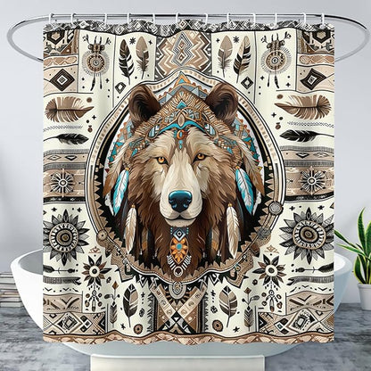 AILONEN Dreamcatcher Wolf Shower Curtain for Bathroom Decor,Retro Boho Wolf Bath Curtain for Kids Boys Girls,Print Polyester Waterproof with 12 Plastic Hooks 36" W*72" H