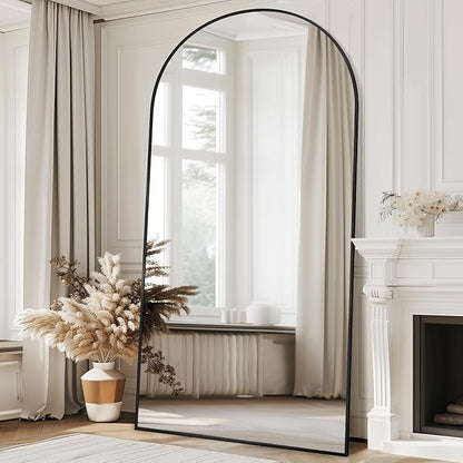 Full Length Mirror, 78"x38" Floor Mirror Freestanding, Arched Full Body Mirror Floor Standing Mirrors with Stand for Bedroom, Hanging Mounted Mirrors for Living Room Cloakroom, Black