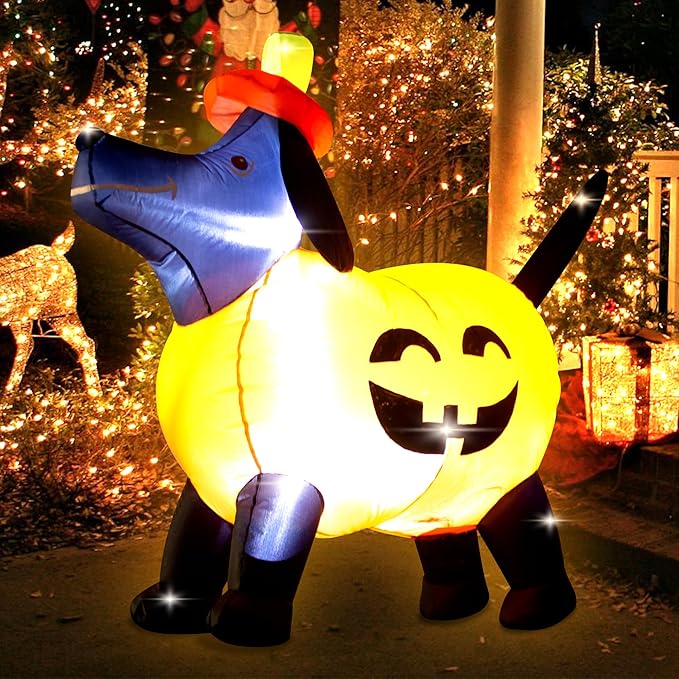 4FT Long Halloween Inflatable Pumpkin Dog Decoration with LED Lights Pumpkin Dachshund Blow up Decorations Outdoor Indoor Holiday Yard Graden Decor