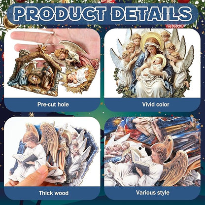 Suzile 36 Pcs Wooden Ornaments Vintage Tree Ornaments Decorations for Tree Wreaths Hanging Wood Cutouts Decor for Home Winter Party(Jesus)