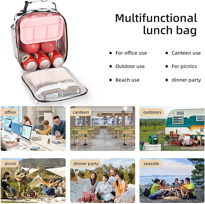 Lunch box Lunch bag for men women Insulated Lunchbox Lunch bags for Work Picnic Travel (Cow)