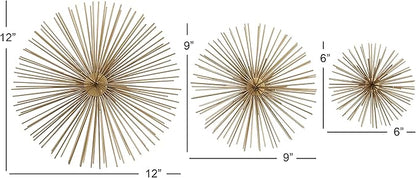 Deco 79 Metal Starburst 3D Short Spike Wall Decor, Set of 3 6", 9", 12"W, Gold