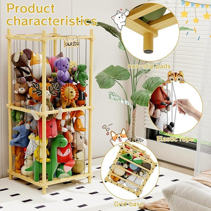 Stuffed Animal Zoo Storage Cage Wooden, 48''(4ft) Wood Extra Large Stuffed Animal Storage Basket, Toy Storage for Big Stuffed Animals, Large Toy Chest for Kids Girls Boys Toy Organizer Holder
