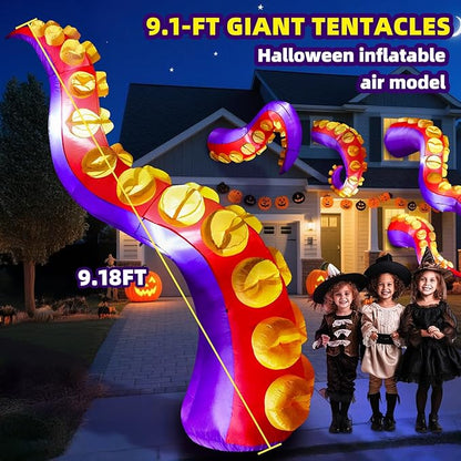 Max Fun 1pc Halloween Inflatables Decorations Inflatable Octopus Tentacles Outdoors Decorations with LED Lights Built-in Blow Up Yard Decoration for Outdoor Garden Lawn (Tentacles - A)