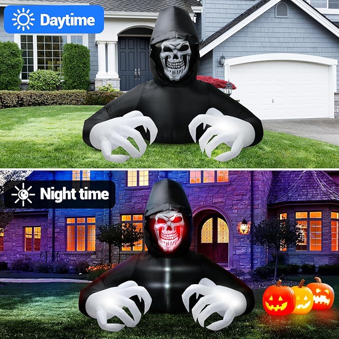 BOHON 7 FT Halloween Inflatables Large Grim Reaper with Led Lights Blow Up Yard Prop Decor Scary Inflatable Clearance for Outdoor Indoor Outside Home Holiday Party Garden Lawn Halloween Decorations