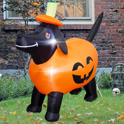 4FT Long Halloween Inflatable Pumpkin Dog Decoration with LED Lights Pumpkin Dachshund Blow up Decorations Outdoor Indoor Holiday Yard Graden Decor