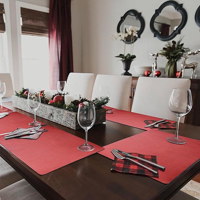 Maxpearl Faux Leather Placemats Set of 6 - Waterproof - Wipe Clean - Heat Resistant - Anti Slip Dining Table Place Mats, Suitable for Indoor & Outdoor Use, 17’’x12’’, Red