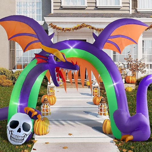 Amazingforless (9ft) Halloween LED Inflatable Decorations w/Blower Spooky Animated Blow Up (Frankenstein, Dragon, Ghost, Pumpkin, Skeleton Dog,Tree,Clown, Archway)