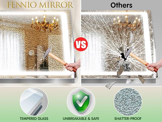 FENNIO Full Length Mirror with Lights, 71"x32" LED Full Body, Free Standing Lighted Floor Mirror, Wall Mounted Hanging Mirror for Bedroom, Salon, 3-Color Lighting [Tempered Glass]