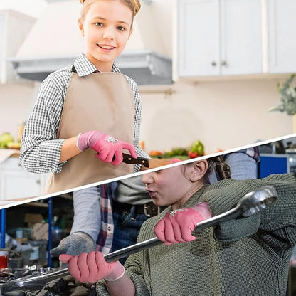 Schwer 2 Pairs MINI-KIDDO Kids Garden Gloves MN1917, ANSI A6 Kids Cutting Gloves, Food Grade Kids Cooking Gloves Cut Resistant for Gardening, Wood Carving, Whittling, Kitchen and DIY (S, 9–14 Years)