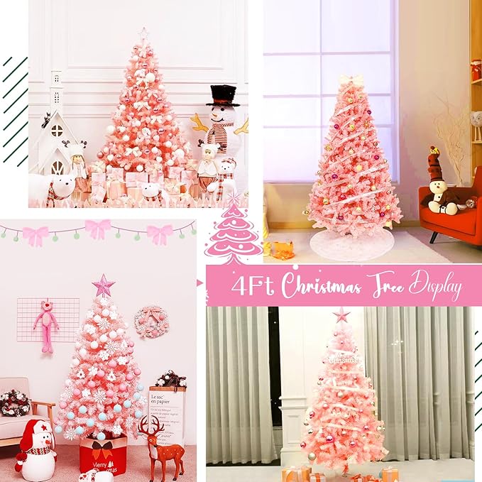 4ft Artificial Christmas Tree, Arbol de Navidad with 450 Branch Tips, Premium North Valley Spruce with Foldable Base Stand, Xmas Tree for Home, Office,Party Decoration-Pink