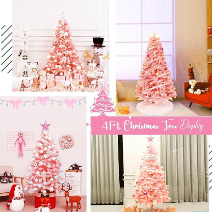 4ft Artificial Christmas Tree, Arbol de Navidad with 450 Branch Tips, Premium North Valley Spruce with Foldable Base Stand, Xmas Tree for Home, Office,Party Decoration-Pink