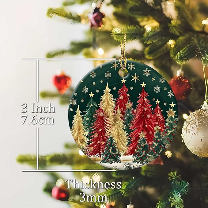 Christmas Tree Forest Ornament Round Ceramic Ornament Star Snowflake Xmas Keepsake for Christmas Tree Winter Holiday Xmas Gift for Women Men Xmas Hanging Ornament 3"