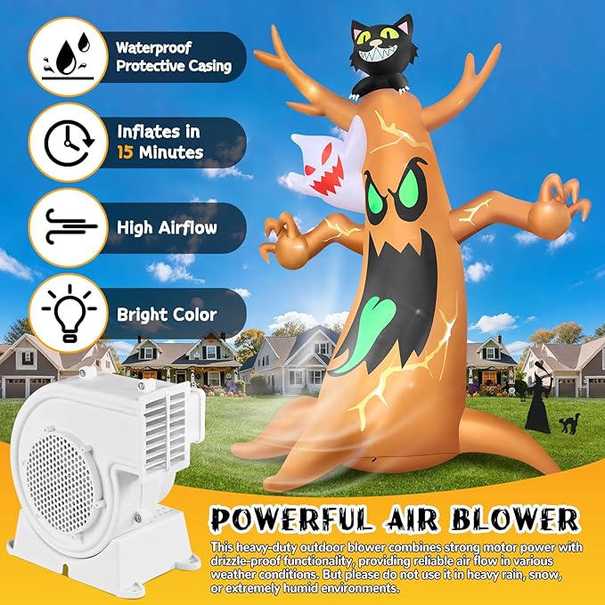 20FT Halloween Inflatable Tree with LED Light, Kalolary Giant Ghost Tree Inflatable Halloween Blow-Up Outdoor Decoration Black Cat Halloween Yard Inflatable for Courtyard Lawn Shopping Mall Street