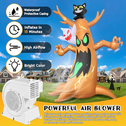 20FT Halloween Inflatable Tree with LED Light, Kalolary Giant Ghost Tree Inflatable Halloween Blow-Up Outdoor Decoration Black Cat Halloween Yard Inflatable for Courtyard Lawn Shopping Mall Street