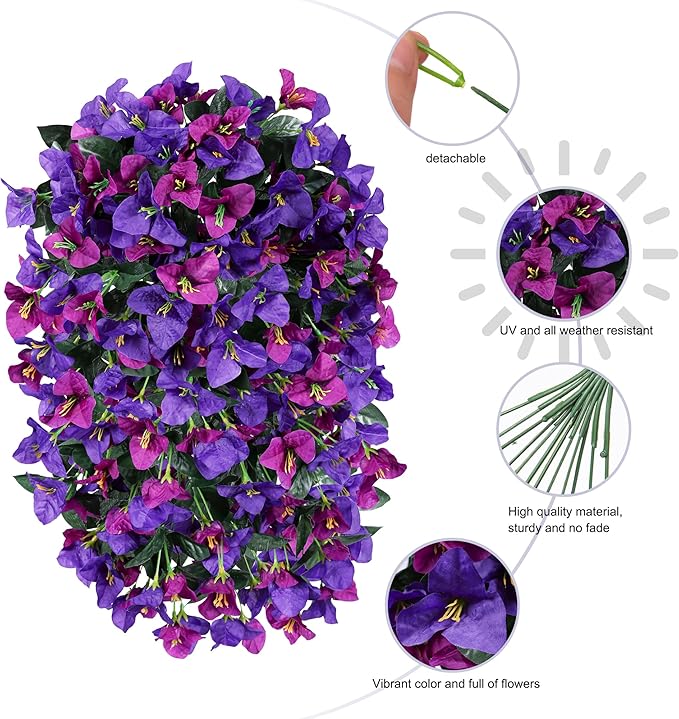 Faux Bougainvillea Artificial Flowers Plants for Outdoor Outside Spring Decoration, 2pcs Fake Silk Long Trailing Vines UV Resistant Realistic for Front Door Porch Planter Urn Patio Balcony Yard, Mix