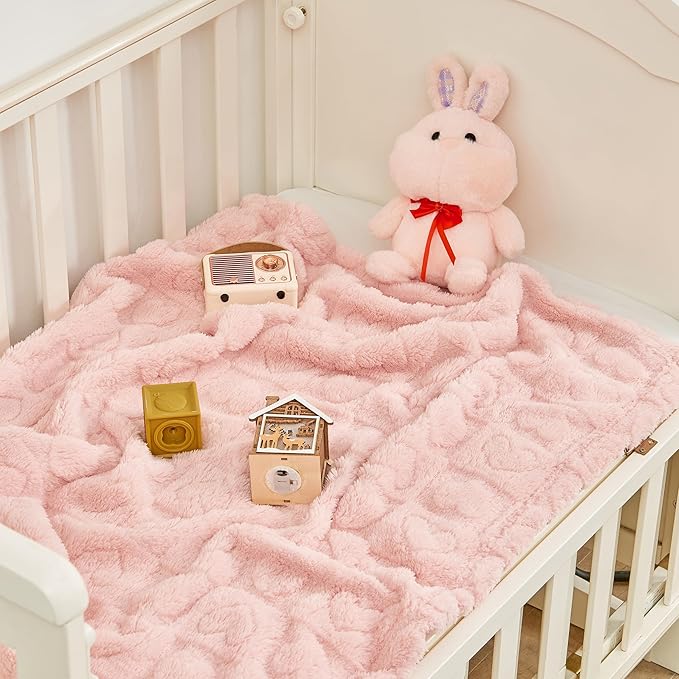 Fleece Baby Blanket Heart Checkered Blanket, Ultra Soft Cozy Baby Blankets for Girls Boys, Fluffy Infant Toddler Newborn Receiving Blankets for Crib Stroller 30”×40” (Light Pink)
