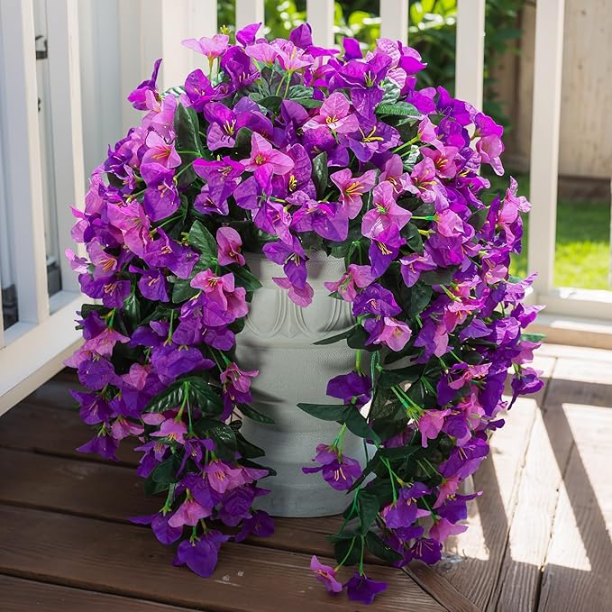 Faux Bougainvillea Artificial Flowers Plants for Outdoor Outside Spring Decoration, 2pcs Fake Silk Long Trailing Vines UV Resistant Realistic for Front Door Porch Planter Urn Patio Balcony Yard, Mix