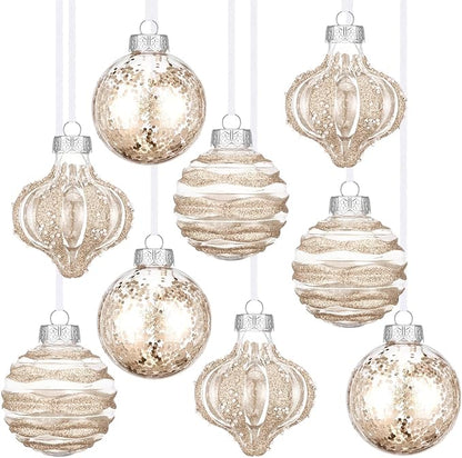 9 Pcs 3.15" Clear Christmas Ball Ornaments Xmas Ball Decorations Set Shatterproof Decorative Hanging Ornaments for Christmas Tree Home Wedding Party Office Decor(Champagne)