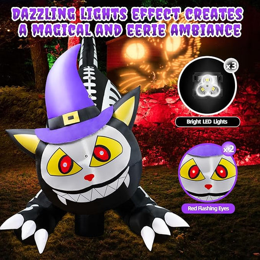 8.5 FT Tall Halloween Inflatables Black Cat Outdoor Decorations, Witch Cat Inflatable Halloween Decorations with Moving Head Blow Up Yard Decorations Built-in LEDs for Party Garden Lawn Decor