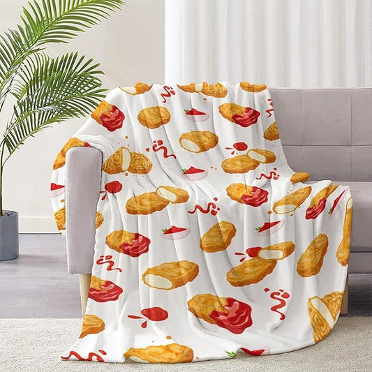 Funny Food Chicken Nugget Throw Blanket, Flannel Lightweight Plush Blanket Gift for Girl Boys,Quilt Ultra-soft Throw Fuzzy Blankets for bed Couch Sofa 50"x40" for Kids