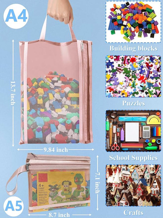 A4A5-2Layers 10 Pack Colored Mesh Zipper Pouch Bags, Double-Layer Nylon Puzzle Building Block Sets Toy Storage & Organization, Breathable See Through Zipper Pouch