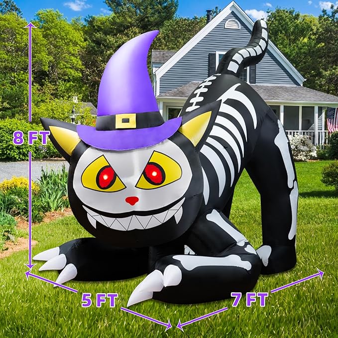 8.5 FT Tall Halloween Inflatables Black Cat Outdoor Decorations, Witch Cat Inflatable Halloween Decorations with Moving Head Blow Up Yard Decorations Built-in LEDs for Party Garden Lawn Decor